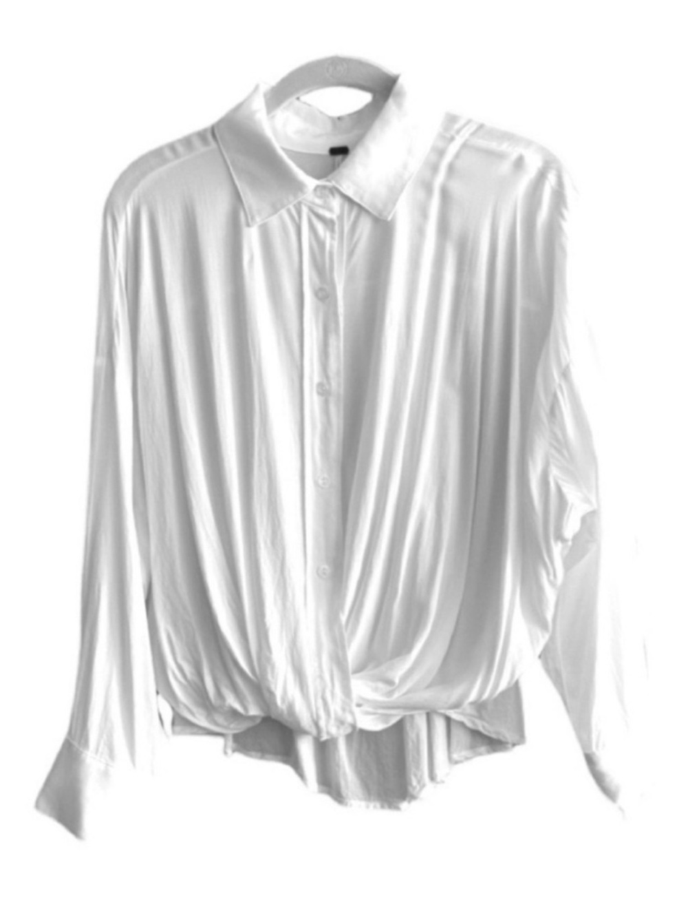 YFB Relaxed Fit Blouse Button Down Gathered Draped Hemline White Size S